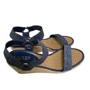 Lauren Ralph Lauren Ilene Denim Espardrille Wedge Sandals Size 7.5B